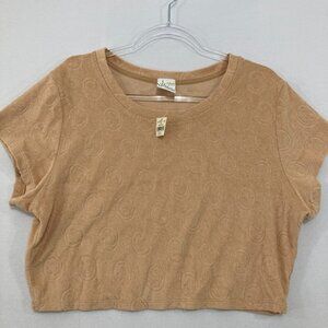 New Aerie Offline Tan Beige Size XL Tan Brown Terry Smiley Face Cropped Top